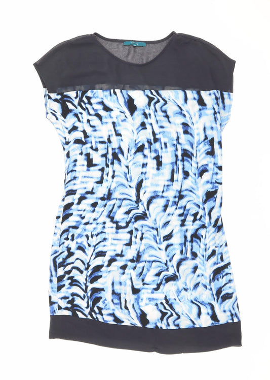 NEXT Womens Blue Geometric Polyester A-Line Size 12 Round Neck Pullover