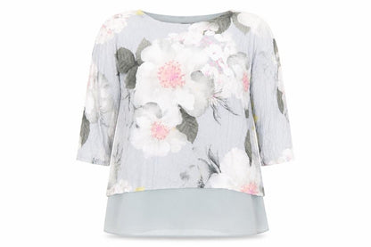 Phase Eight Womens Grey Floral Polyester Basic Blouse Size 12 Round Neck