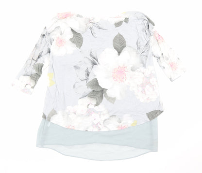 Phase Eight Womens Grey Floral Polyester Basic Blouse Size 12 Round Neck