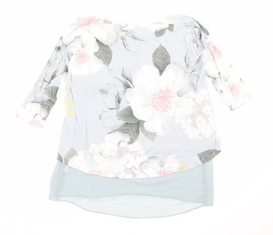Phase Eight Womens Grey Floral Polyester Basic Blouse Size 12 Round Neck