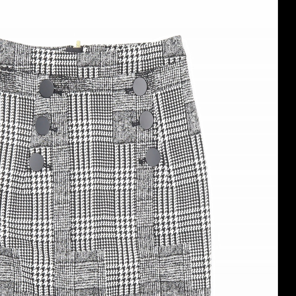 H&M Womens Black Plaid Polyester Straight & Pencil Skirt Size 6 Zip