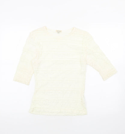 River Island Womens Ivory Geometric Polyamide Basic Blouse Size 10 Round Neck - Lace