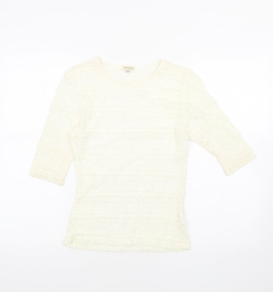 River Island Womens Ivory Geometric Polyamide Basic Blouse Size 10 Round Neck - Lace