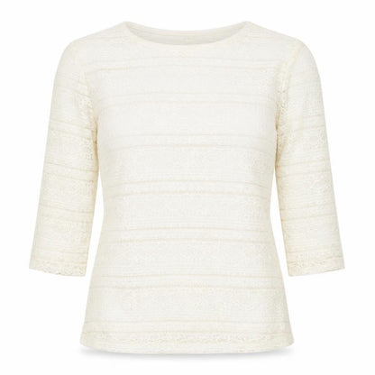 River Island Womens Ivory Geometric Polyamide Basic Blouse Size 10 Round Neck - Lace