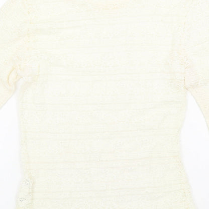 River Island Womens Ivory Geometric Polyamide Basic Blouse Size 10 Round Neck - Lace