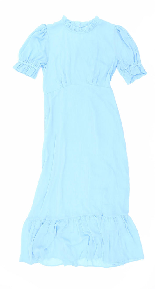 Finery Womens Blue Polyester Maxi Size 10 Round Neck Button