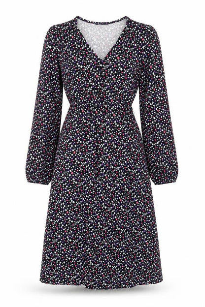 Marks and Spencer Womens Black Geometric Viscose A-Line Size 8 V-Neck Tie