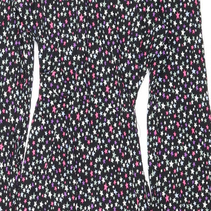 Marks and Spencer Womens Black Geometric Viscose A-Line Size 8 V-Neck Tie
