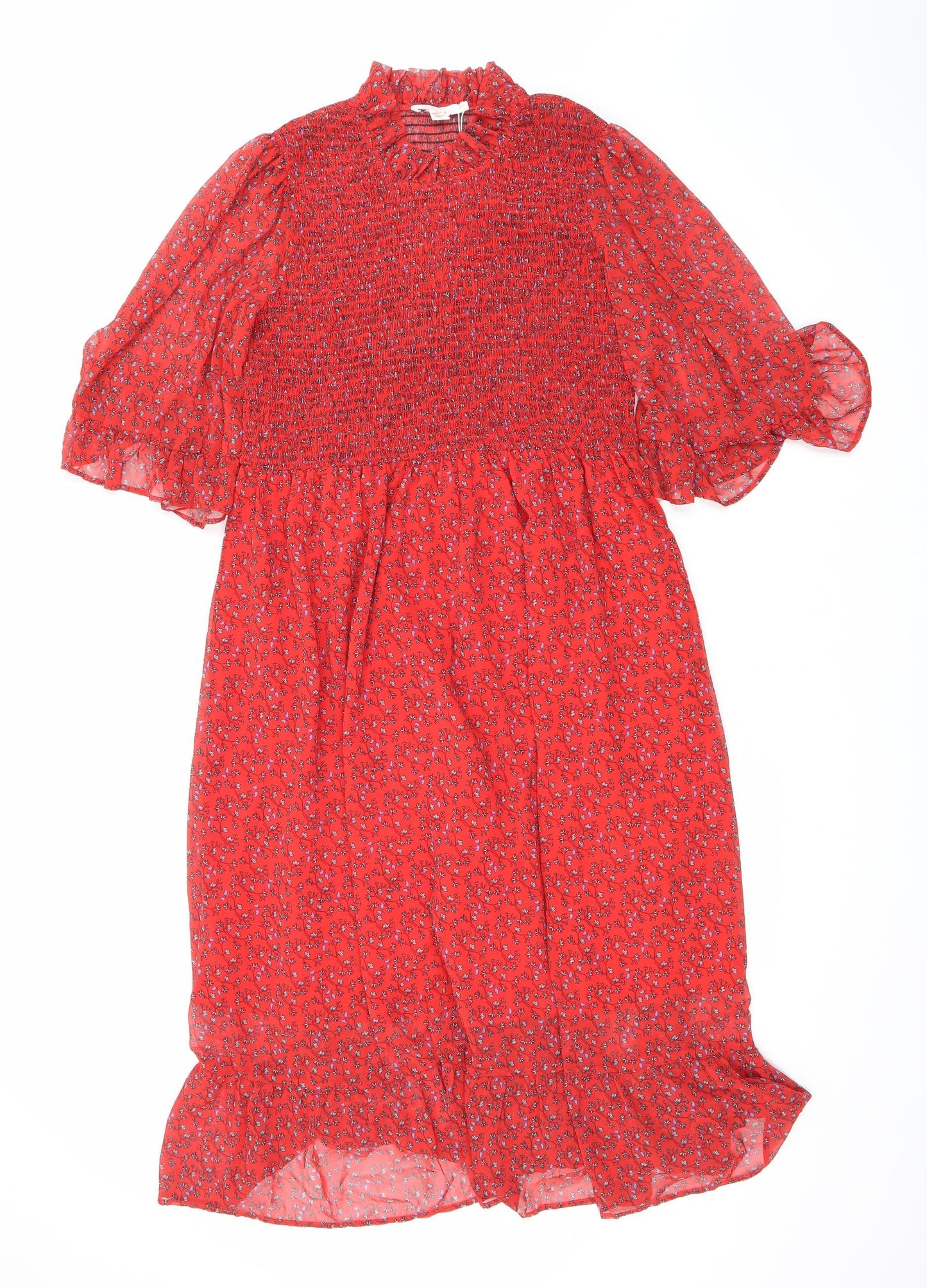 Finery Womens Red Floral Polyester Maxi Size 18 Mock Neck Pullover