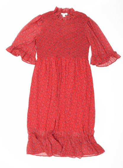 Finery Womens Red Floral Polyester Maxi Size 18 Mock Neck Pullover