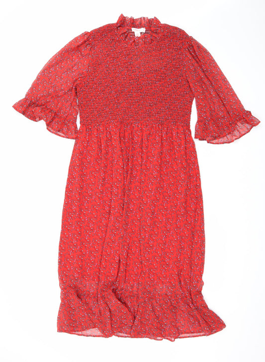 Finery Womens Red Floral Polyester Maxi Size 18 Mock Neck Pullover