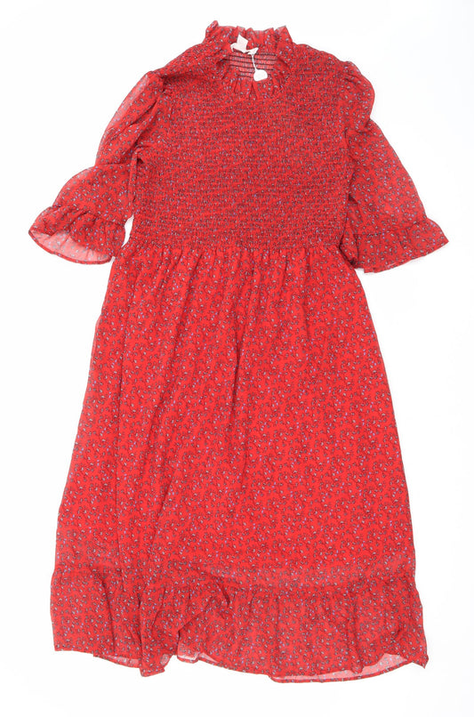 Finery Womens Red Floral Polyester Maxi Size 16 Mock Neck Pullover