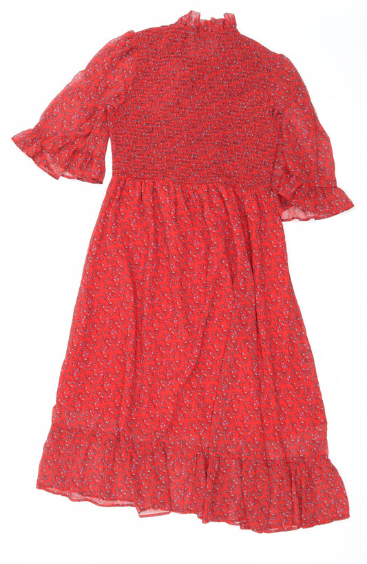 Finery Womens Red Floral Polyester Maxi Size 16 Mock Neck Pullover