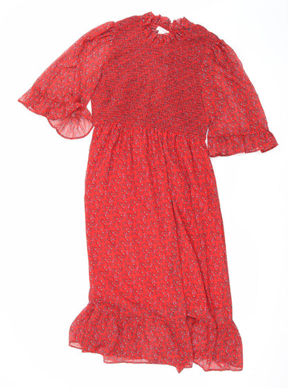 Finery Womens Red Floral Polyester Maxi Size 16 Mock Neck Pullover