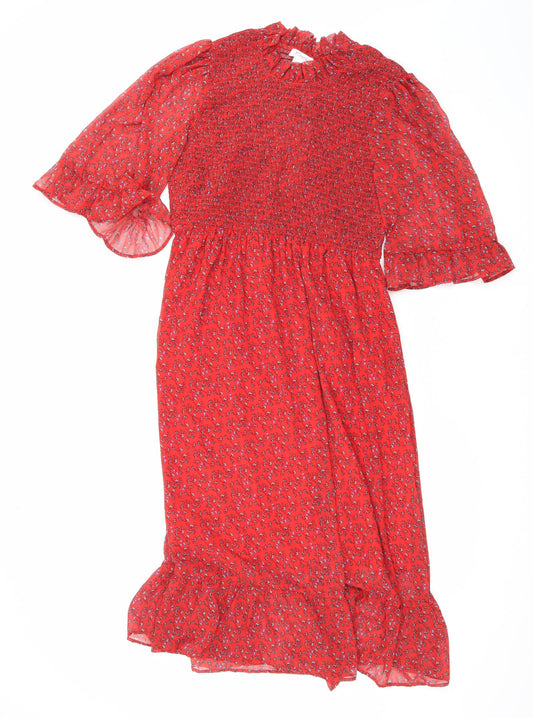 Finery Womens Red Floral Polyester Maxi Size 16 Mock Neck Pullover