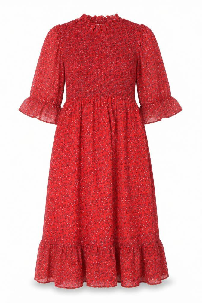Finery Womens Red Floral Polyester Maxi Size 16 Mock Neck Pullover