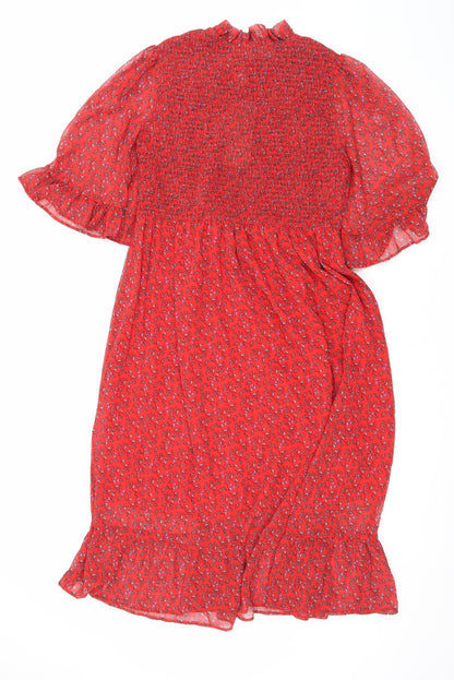 Finery Womens Red Floral Polyester Maxi Size 16 Mock Neck Pullover