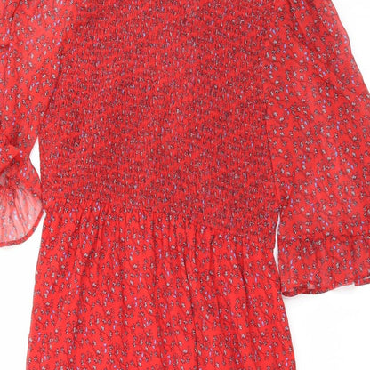 Finery Womens Red Floral Polyester Maxi Size 16 Mock Neck Pullover