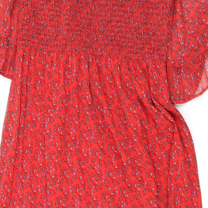Finery Womens Red Floral Polyester Maxi Size 16 Mock Neck Pullover