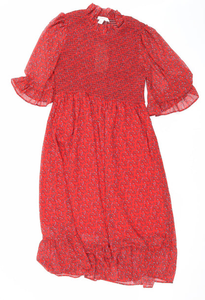 Finery Womens Red Floral Polyester Maxi Size 16 Mock Neck Pullover
