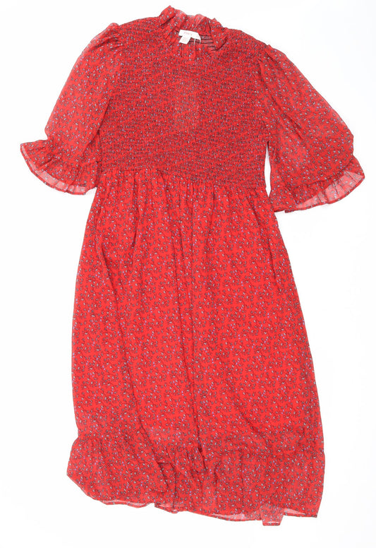 Finery Womens Red Floral Polyester Maxi Size 16 Mock Neck Pullover