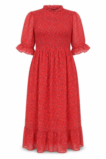 Finery Womens Red Floral Polyester Maxi Size 16 Mock Neck Pullover