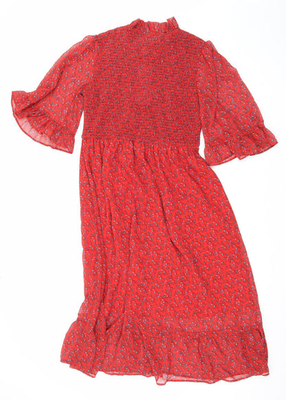 Finery Womens Red Floral Polyester Maxi Size 16 Mock Neck Pullover