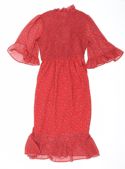 Finery Womens Red Floral Polyester Maxi Size 16 Mock Neck Pullover