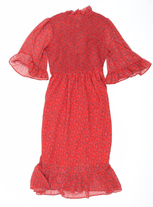 Finery Womens Red Floral Polyester Maxi Size 16 Mock Neck Pullover