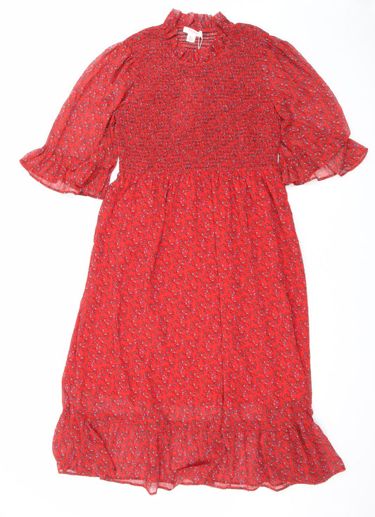 Finery Womens Red Floral Polyester Maxi Size 16 Mock Neck Pullover