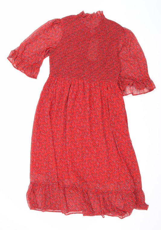 Finery Womens Red Floral Polyester Maxi Size 16 Mock Neck Pullover