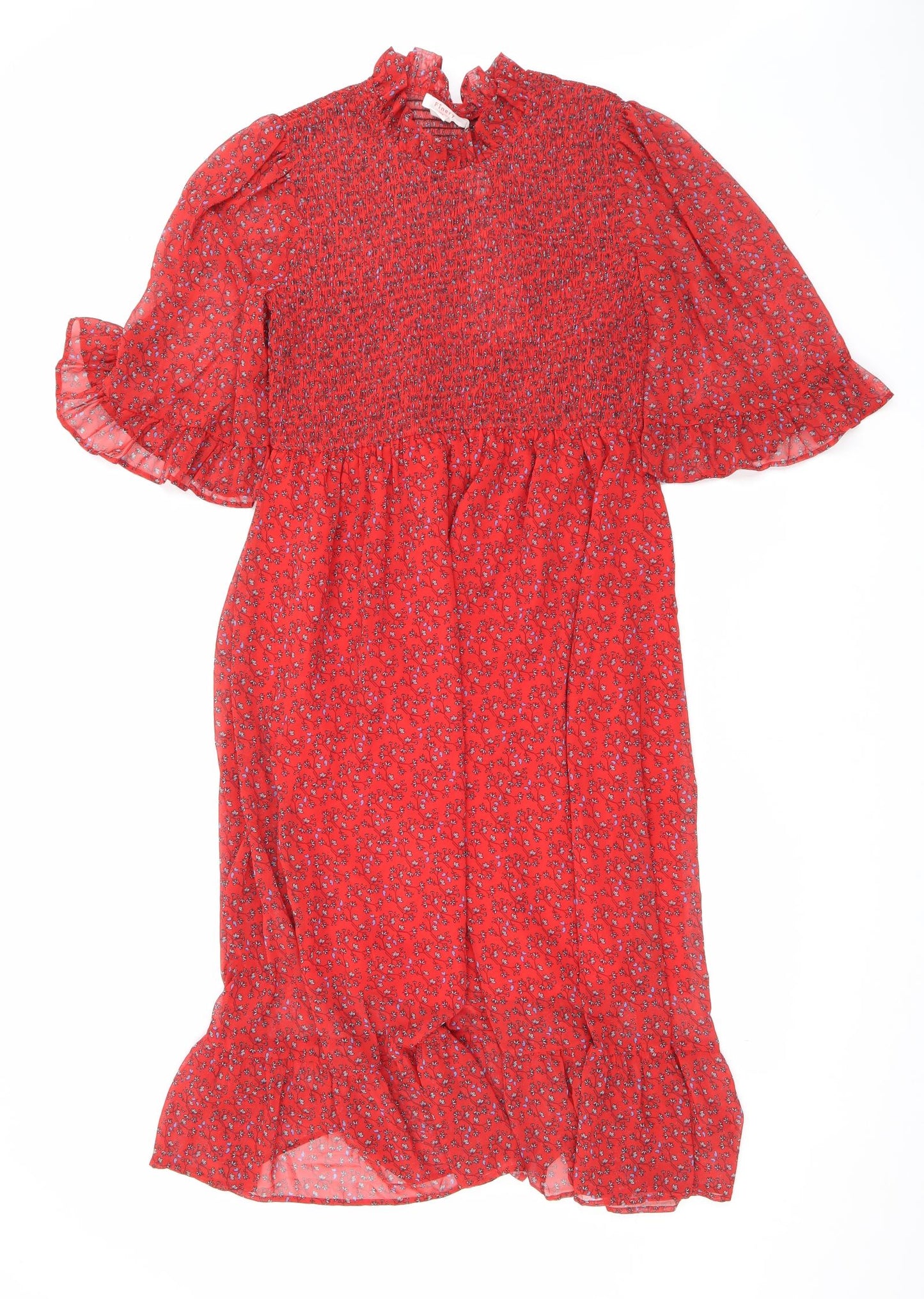 Finery Womens Red Floral Polyester Maxi Size 16 Mock Neck Pullover