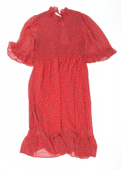 Finery Womens Red Floral Polyester Maxi Size 16 Mock Neck Pullover