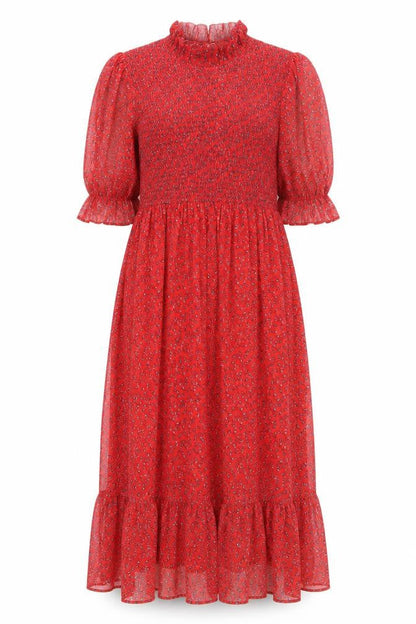 Finery Womens Red Floral Polyester Maxi Size 16 Mock Neck Pullover