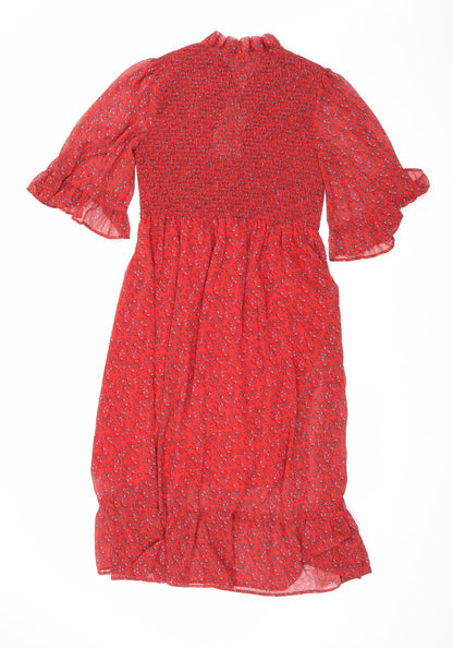 Finery Womens Red Floral Polyester Maxi Size 16 Mock Neck Pullover