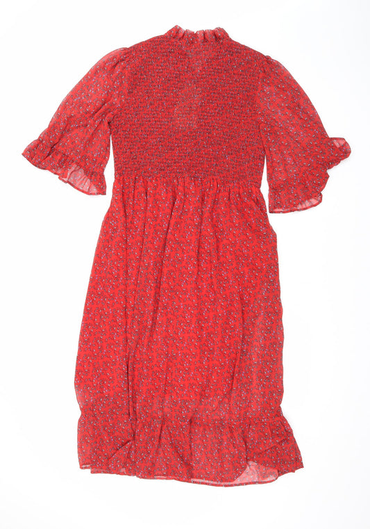 Finery Womens Red Floral Polyester Maxi Size 16 Mock Neck Pullover