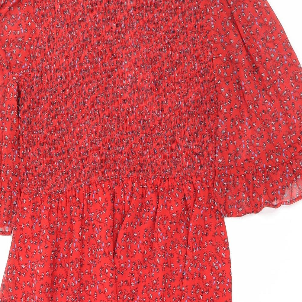 Finery Womens Red Floral Polyester Maxi Size 16 Mock Neck Pullover