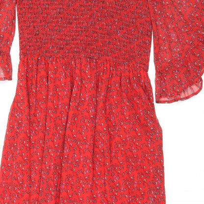 Finery Womens Red Floral Polyester Maxi Size 16 Mock Neck Pullover