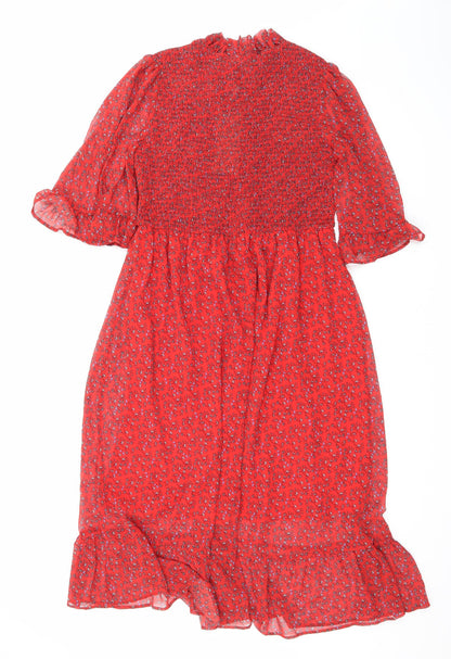 Finery Womens Red Floral Polyester Maxi Size 16 Mock Neck Pullover