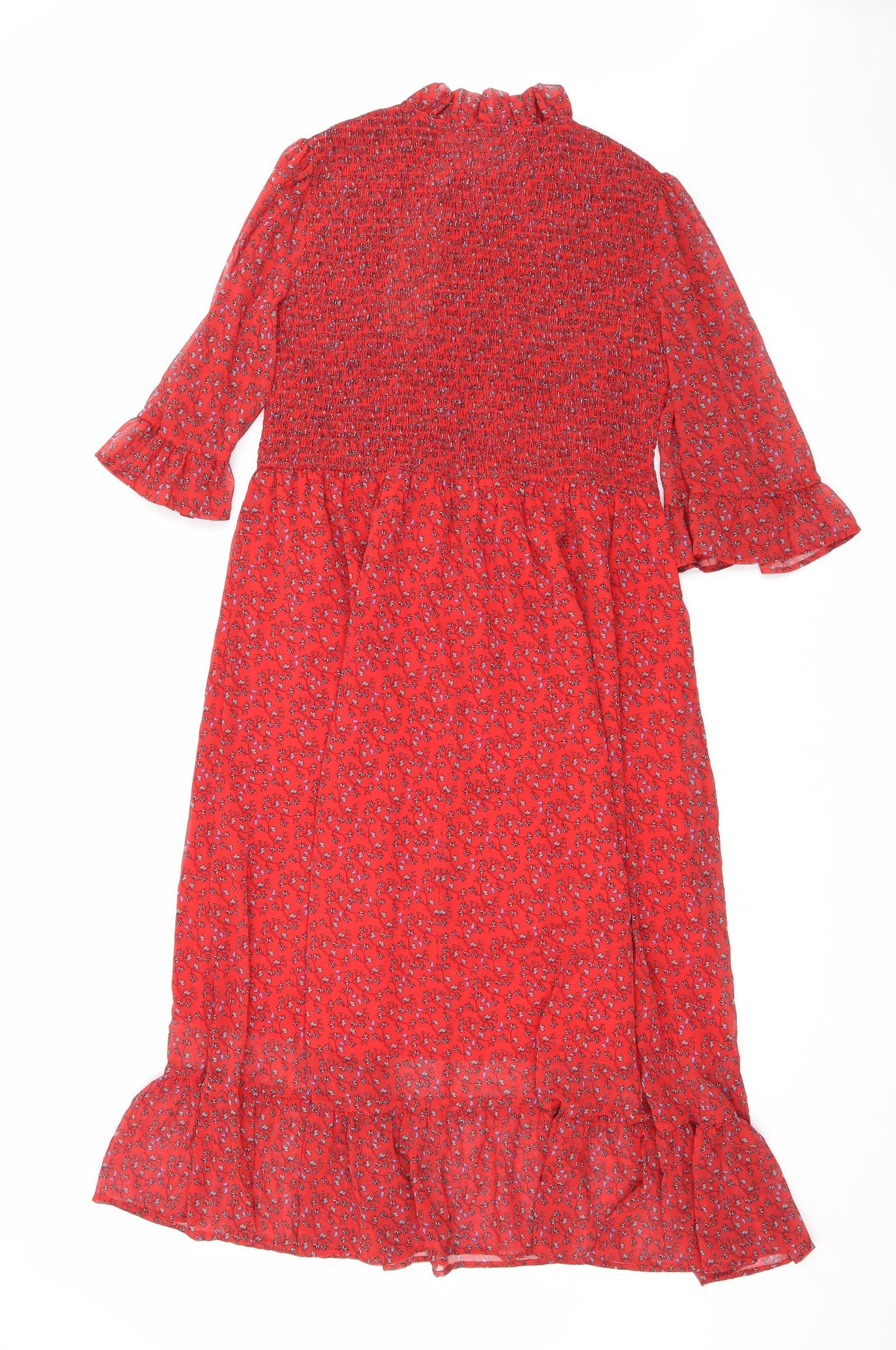 Finery Womens Red Floral Polyester Maxi Size 16 Mock Neck Pullover