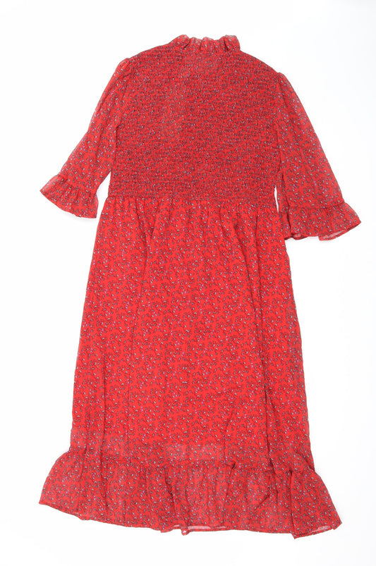 Finery Womens Red Floral Polyester Maxi Size 16 Mock Neck Pullover