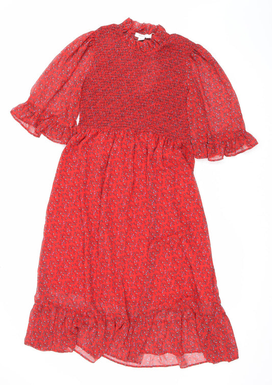 Finery Womens Red Floral Polyester Maxi Size 16 Mock Neck Pullover