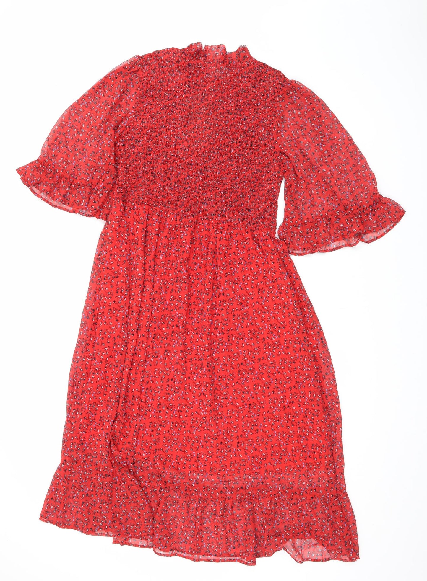 Finery Womens Red Floral Polyester Maxi Size 16 Mock Neck Pullover