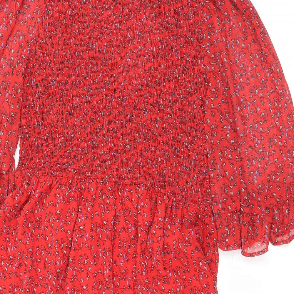 Finery Womens Red Floral Polyester Maxi Size 16 Mock Neck Pullover