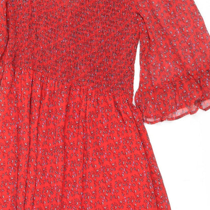 Finery Womens Red Floral Polyester Maxi Size 16 Mock Neck Pullover