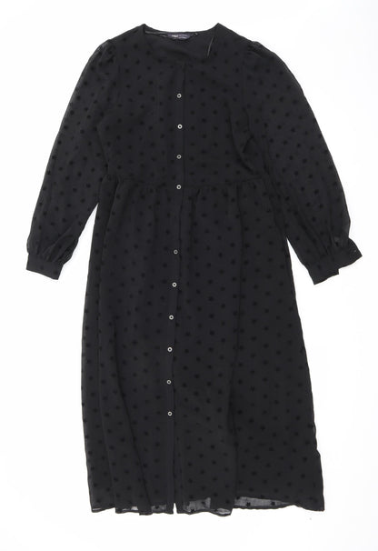 Marks and Spencer Womens Black Geometric Polyester Maxi Size 8 Round Neck Button - Star print