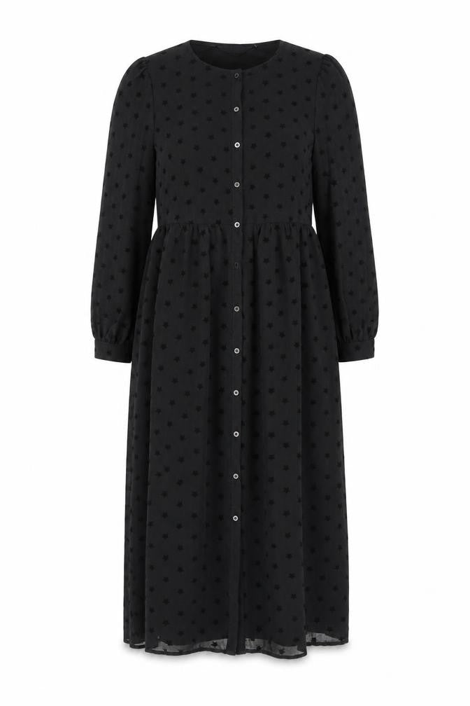 Marks and Spencer Womens Black Geometric Polyester Maxi Size 8 Round Neck Button - Star print