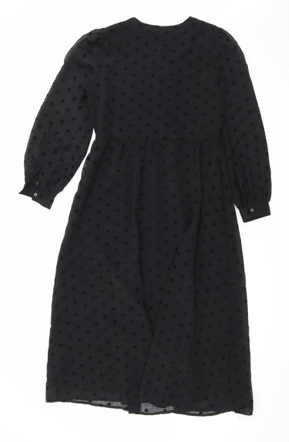 Marks and Spencer Womens Black Geometric Polyester Maxi Size 8 Round Neck Button - Star print