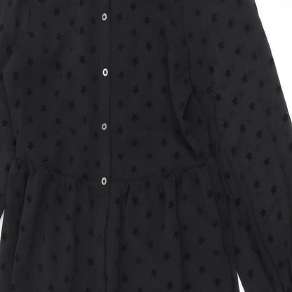 Marks and Spencer Womens Black Geometric Polyester Maxi Size 8 Round Neck Button - Star print