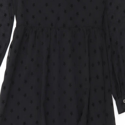Marks and Spencer Womens Black Geometric Polyester Maxi Size 8 Round Neck Button - Star print